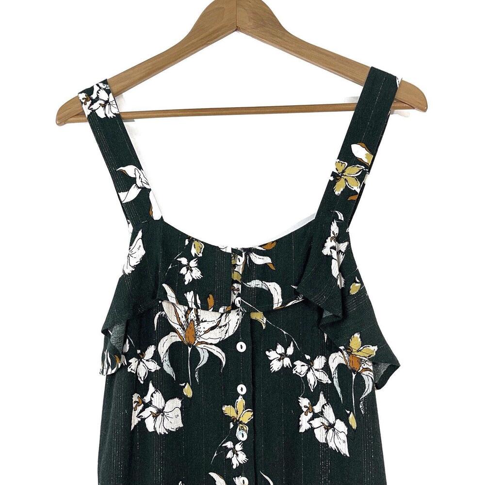 Knot Sisters Women’s Size Small Emerald Green Lily Floral Print Button Up Dress - Picture 2 of 12